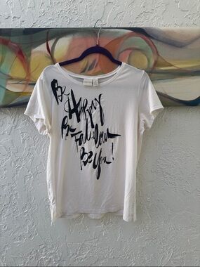 White Short Sleeve Graphic Tee with Script Print